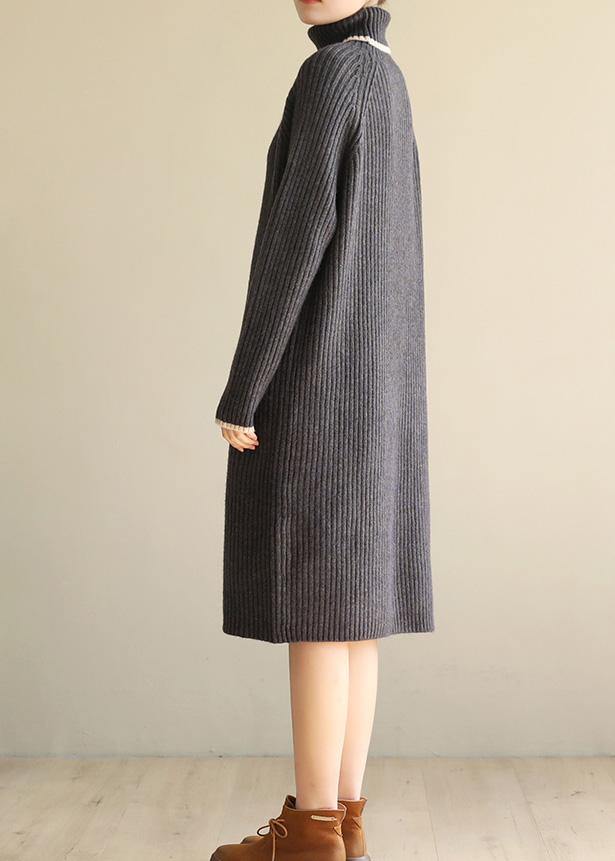 Oversized Black Gray Sweater Outfits Refashion Largo High Lapel Collar Sweater Dress