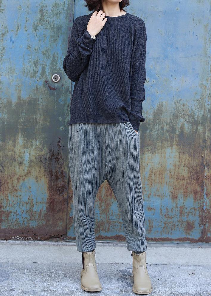 Oversized Black Gray Knit Blouse Side Open O Neck Sweaters