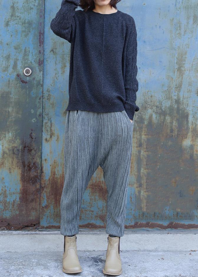 Oversized Black Gray Knit Blouse Side Open O Neck Sweaters