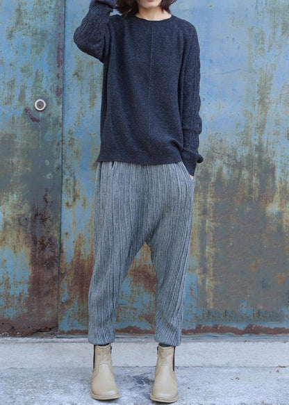 Oversized Black Gray Knit Blouse Side Open O Neck Sweaters