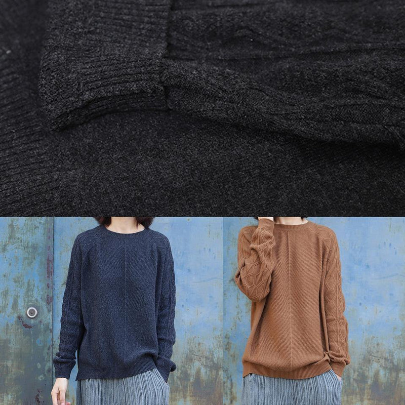 Oversized Black Gray Knit Blouse Side Open O Neck Sweaters