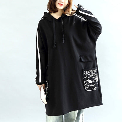 Oversized Black Hoodies Cotton Coats Warm Pullover Winter Dresses