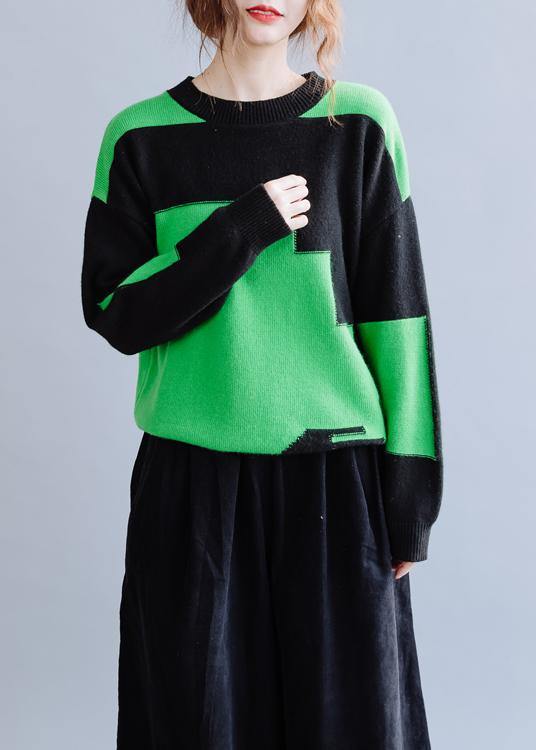 Oversized Black Patchwork Green Knitwear Oversize O Neck Knitted Pullover