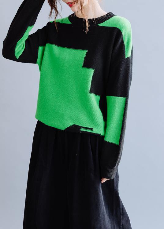 Oversized Black Patchwork Green Knitwear Oversize O Neck Knitted Pullover