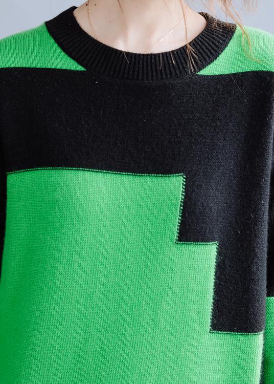 Oversized Black Patchwork Green Knitwear Oversize O Neck Knitted Pullover
