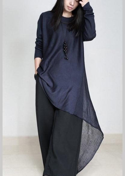 Oversized Blue Sweater Wardrobes Asymmetric Daily O Neck Sweater Dress