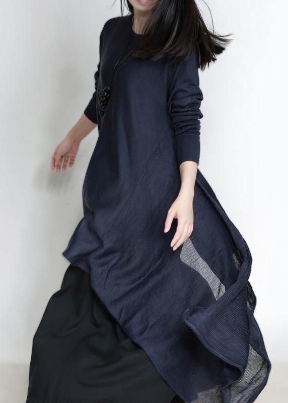 Oversized Blue Sweater Wardrobes Asymmetric Daily O Neck Sweater Dress