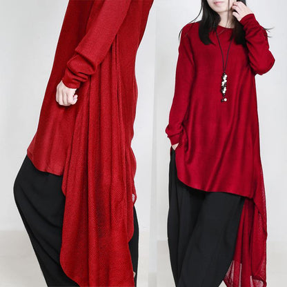 Oversized Blue Sweater Wardrobes Asymmetric Daily O Neck Sweater Dress
