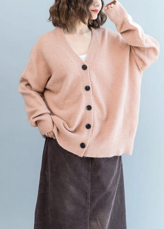 Oversized Fall Pink Knit Sweat Tops Clothing V Neck Knit Blouse