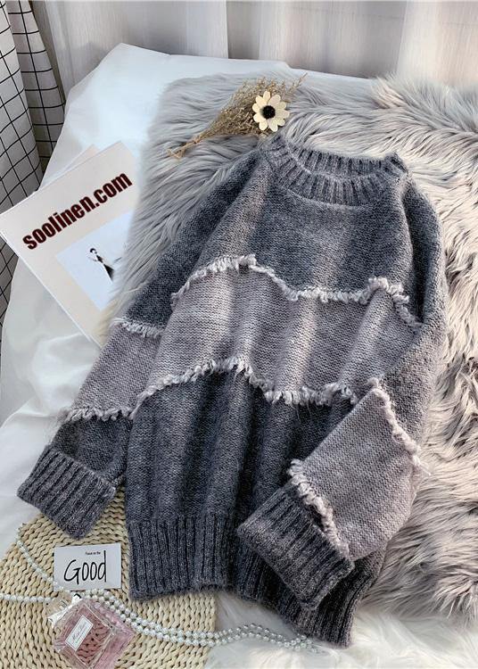 Oversized Gray Clothes for Oversize Patchwork Knit Sweat Tops
