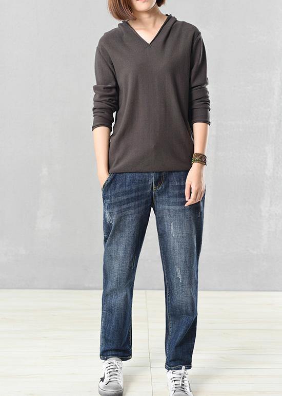 Oversized Gray Long Sleeve Sweater Fall Wild Knitted Tops Autumn