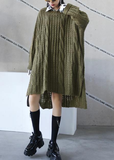 Oversized Green Sweater Dress Street Style O Neck Low High Design Art Knit Dresses