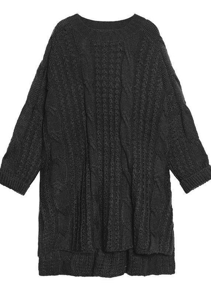 Oversized Green Sweater Dress Street Style O Neck Low High Design Art Knit Dresses