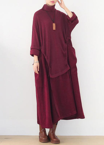 Oversized High Neck Patchwork Sweater Wardrobes Burgundy Tejidos Knit Dresses