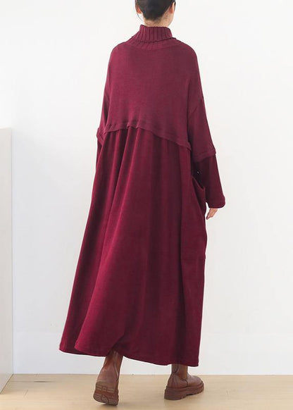 Oversized High Neck Patchwork Sweater Wardrobes Burgundy Tejidos Knit Dresses