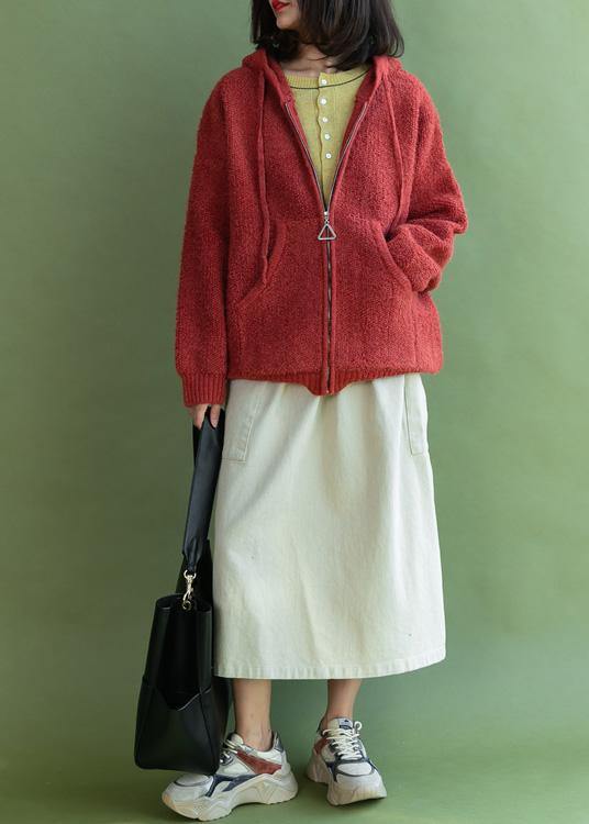 Oversized Knit Outwear Oversize Red Hooded Knitted Jackets