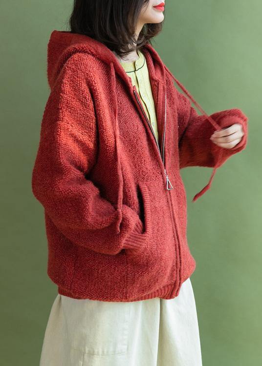 Oversized Knit Outwear Oversize Red Hooded Knitted Jackets