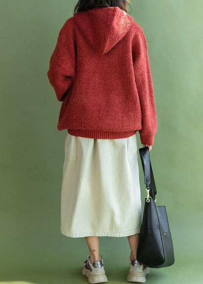 Oversized Knit Outwear Oversize Red Hooded Knitted Jackets