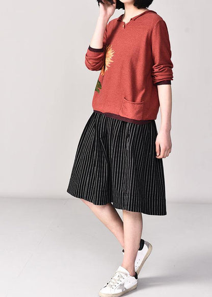 Oversized Pink Prints Knitted T Shirt Fall Long Sleeve Knitwear V Neck
