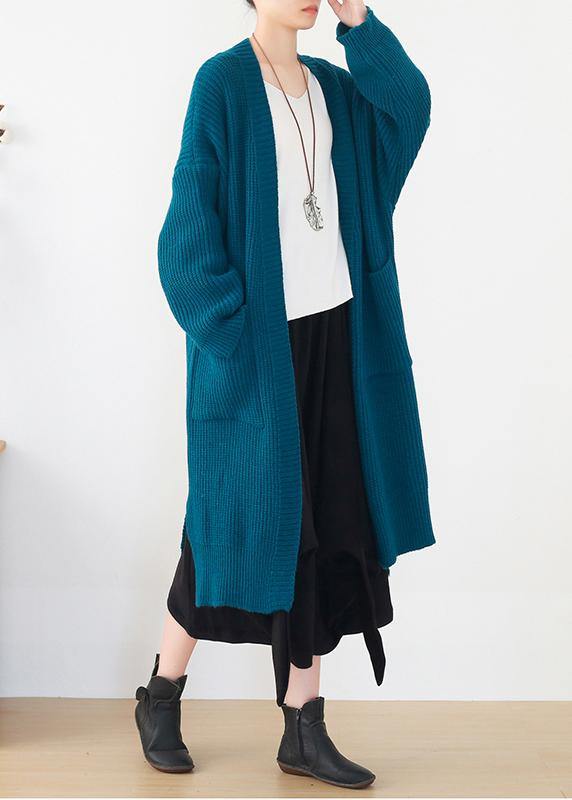 Oversized Spring Knit Sweat Tops Oversize Blue Side Open Knitted Cardigans