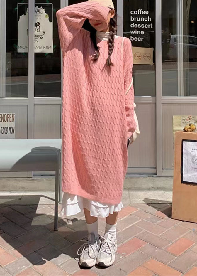 Oversized Blue Sweater Weather Mujer O Neck Knit Dress