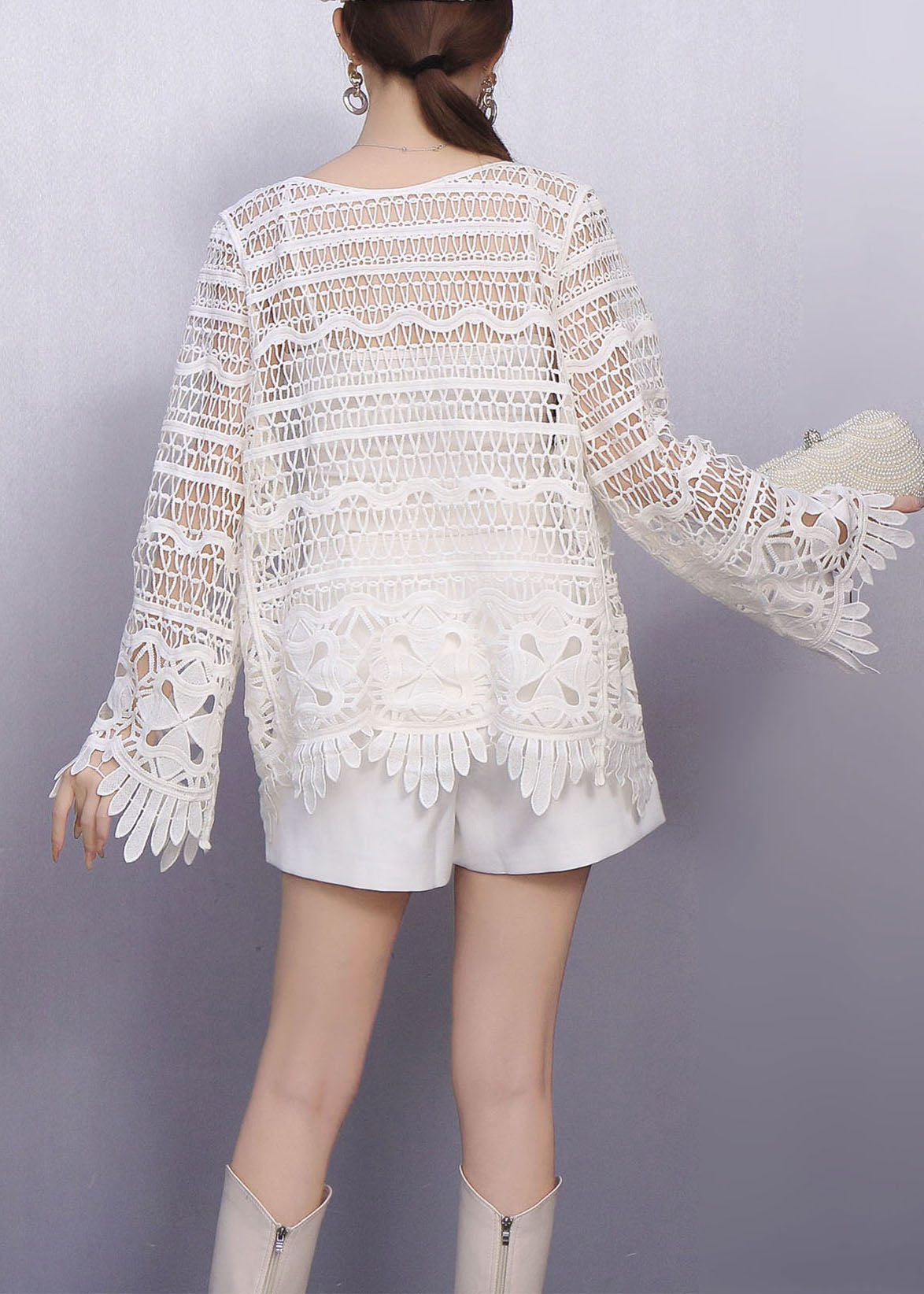 Perspective Fashion White Detailing Lace Tops Texture Hollow Out
