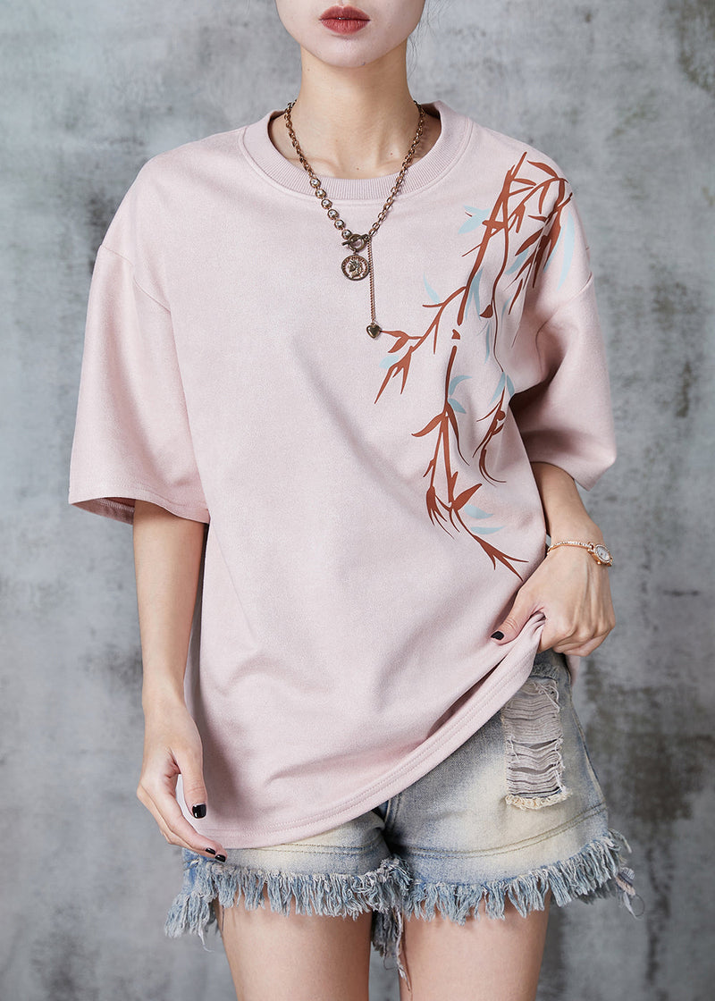 Pink Bamboo Print Cotton Tank Oversized Summer