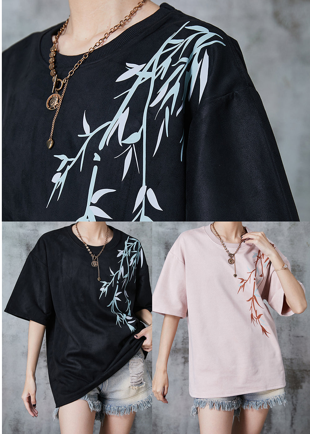 Pink Bamboo Print Cotton Tank Oversized Summer