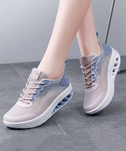 Pink Blue Platform Breathable Mesh Flats Shoes Cross Strap
