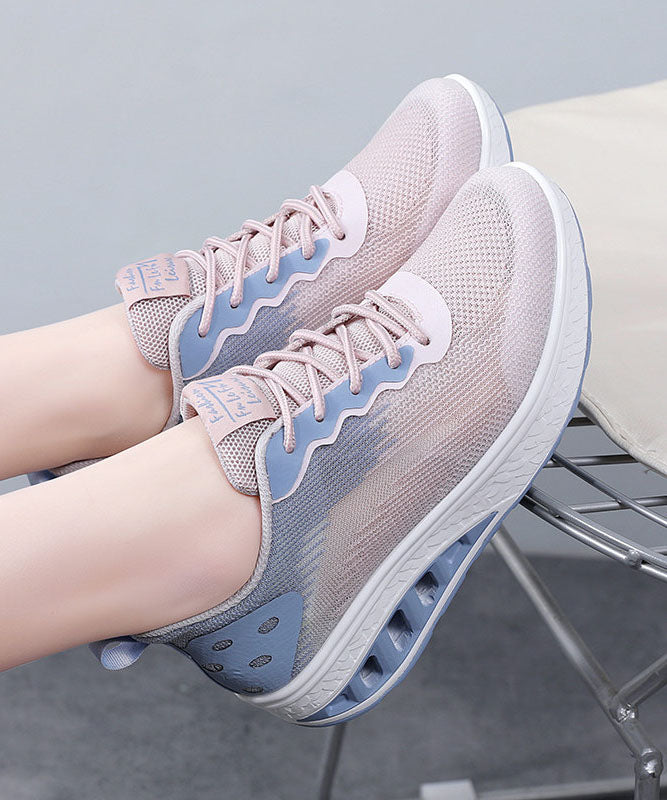 Pink Blue Platform Breathable Mesh Flats Shoes Cross Strap