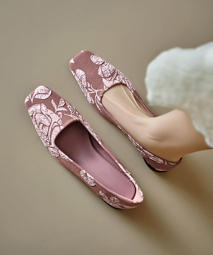 Pink Cotton Fabric Splicing Flats Embroidered