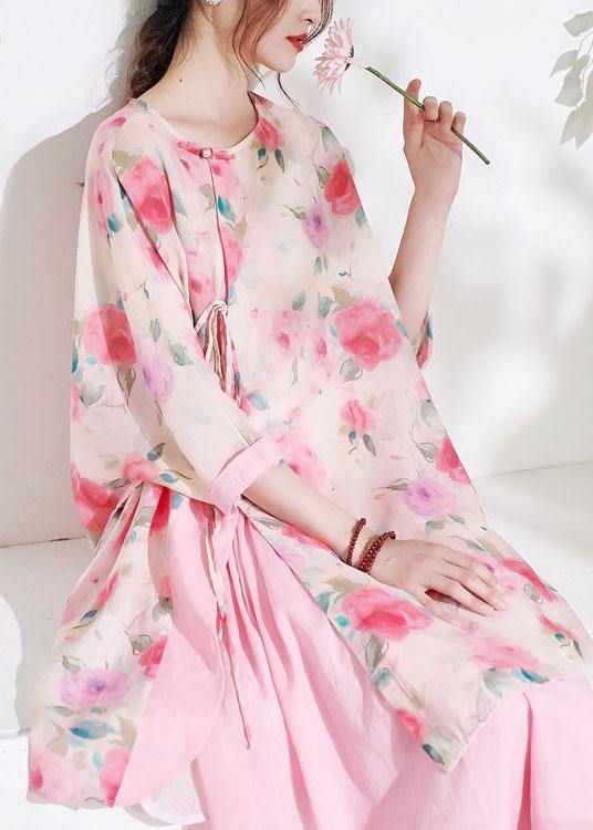 Pink Print Asymmetrical Design Summer Half Sleeve Top