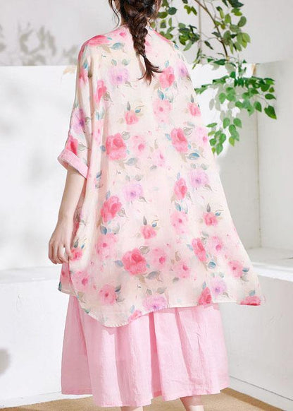 Pink Print Asymmetrical Design Summer Half Sleeve Top