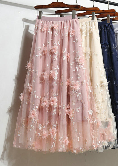 Pink Elastic Waist Tulle a Line Skirts Summer
