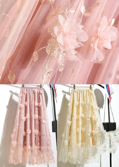 Pink Elastic Waist Tulle a Line Skirts Summer