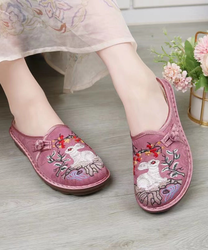 Pink Embroidery Retro Splicing Slide Sandals Soolinen Shoes-20251