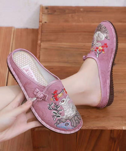 Pink Embroidery Retro Splicing Slide Sandals Soolinen Shoes-20251