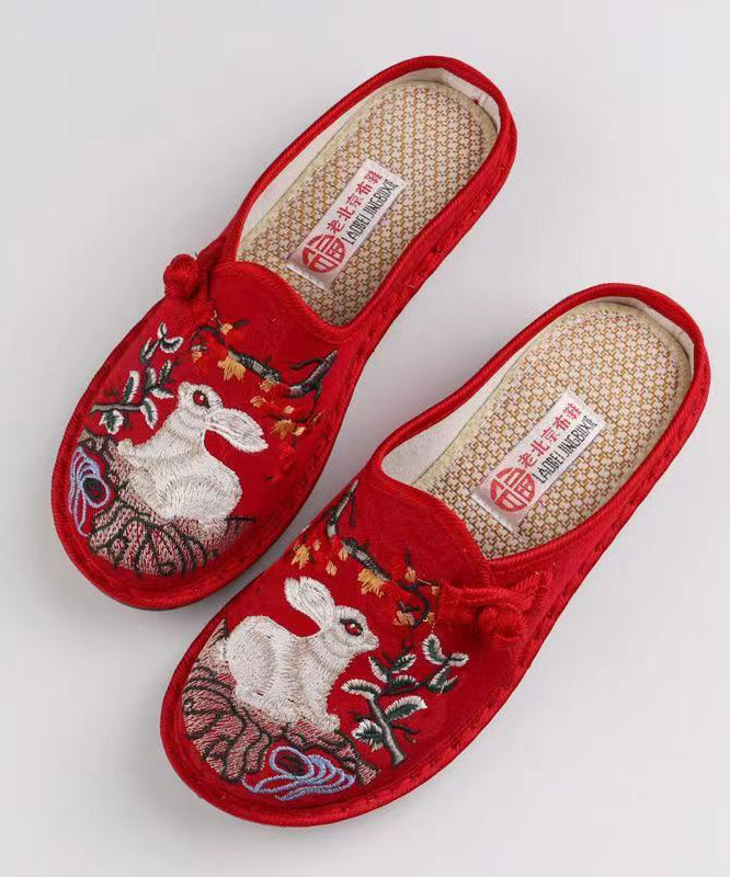 Pink Embroidery Retro Splicing Slide Sandals Soolinen Shoes-20251