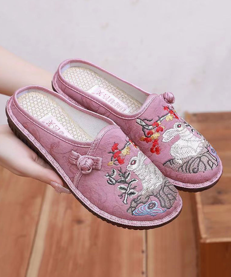 Pink Embroidery Retro Splicing Slide Sandals Soolinen Shoes-20251