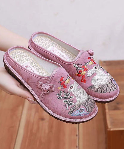 Pink Embroidery Retro Splicing Slide Sandals Soolinen Shoes-20251