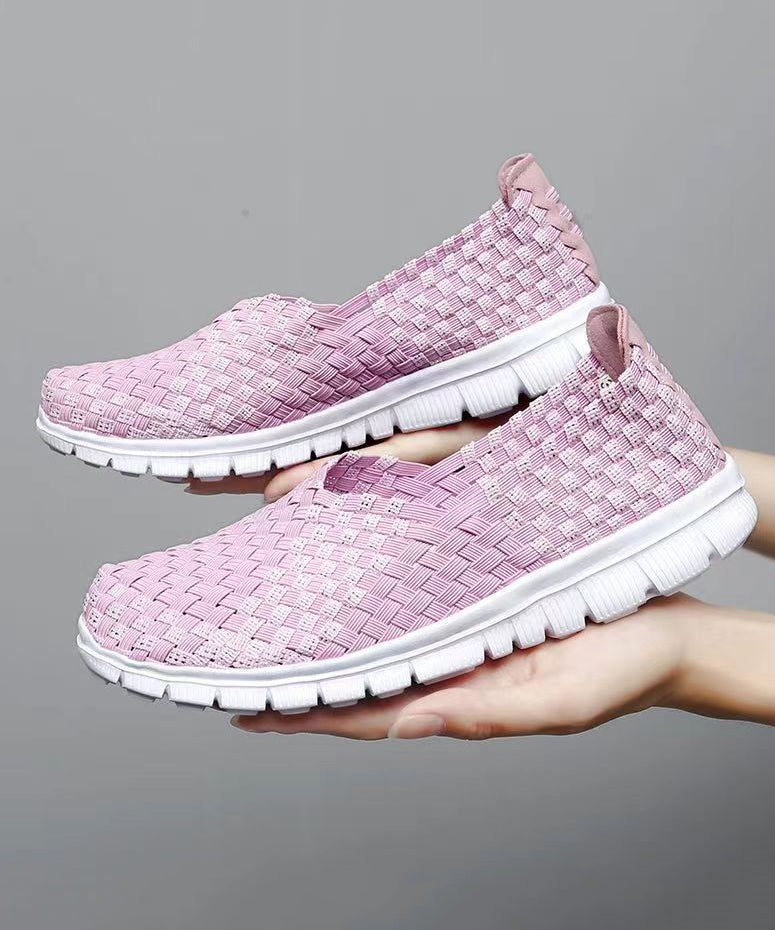 Pink Flat Shoes Knit Fabric Comfortable Splicing Soolinen Shoes-20251