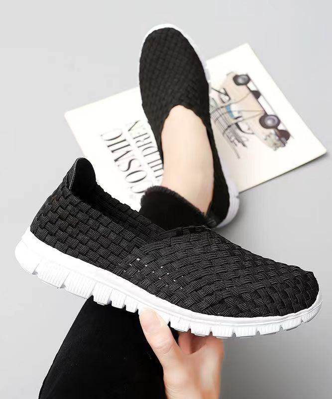 Pink Flat Shoes Knit Fabric Comfortable Splicing Soolinen Shoes-20251