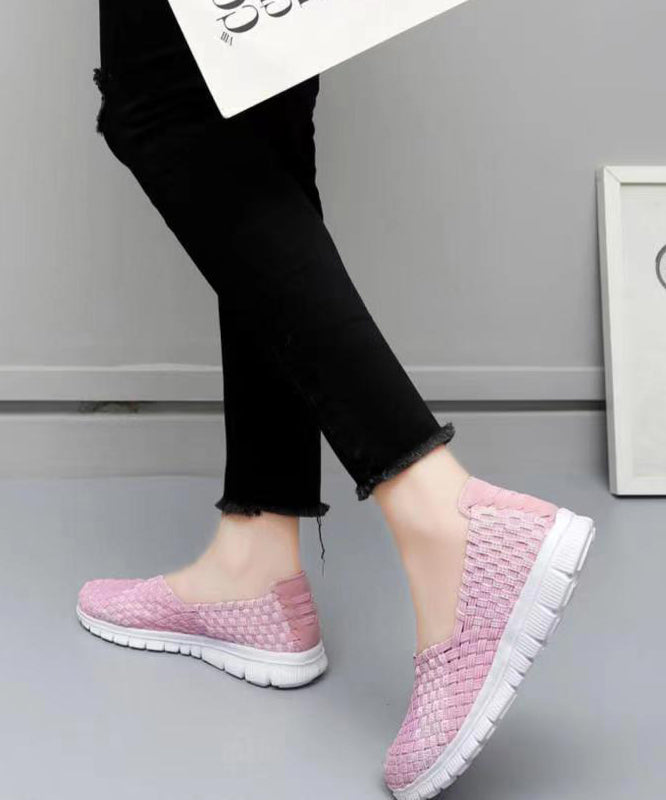 Pink Flat Shoes Knit Fabric Comfortable Splicing Soolinen Shoes-20251