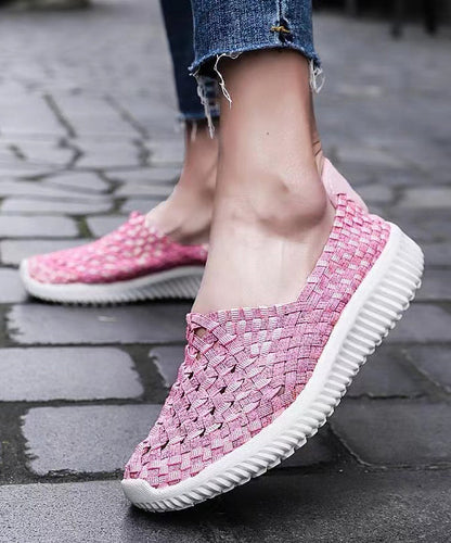Pink Flat Shoes Knit Fabric Handmade Splicing Soolinen Shoes-20251