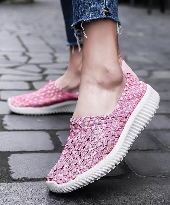 Pink Flat Shoes Knit Fabric Handmade Splicing Soolinen Shoes-20251