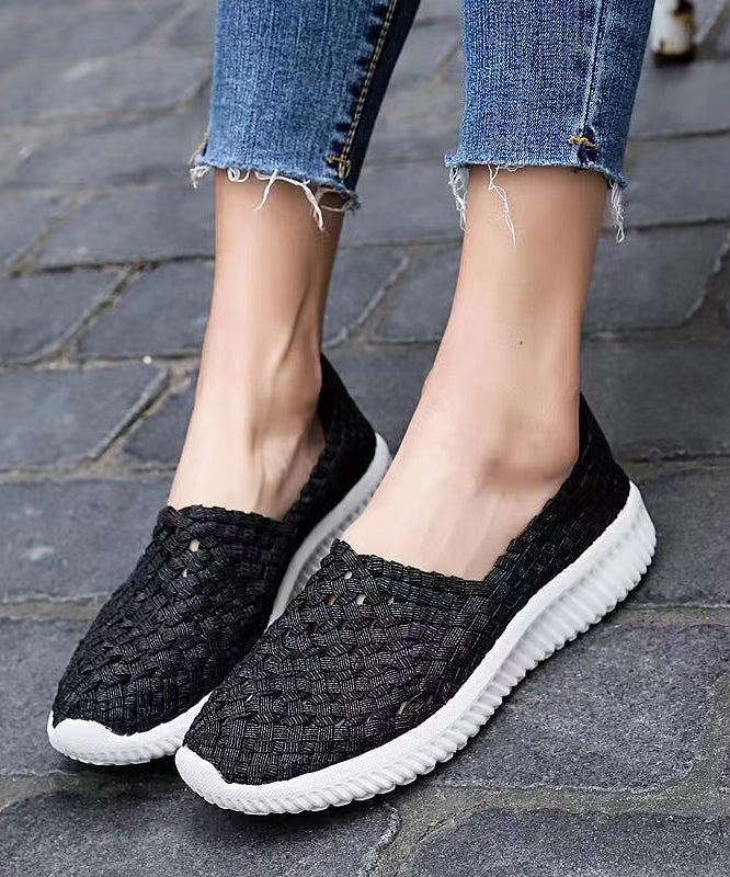 Pink Flat Shoes Knit Fabric Handmade Splicing Soolinen Shoes-20251