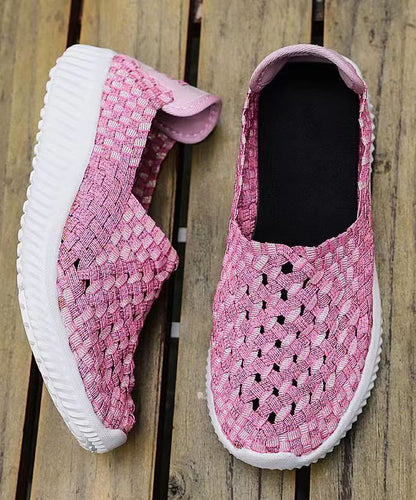 Pink Flat Shoes Knit Fabric Handmade Splicing Soolinen Shoes-20251