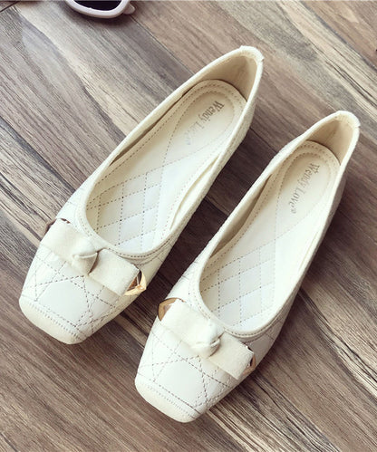 Pink Flats Faux Leather Splicing Bow Square Toe