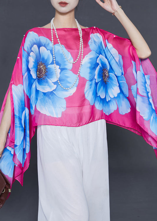 Pink Chiffon Blouse Tops Asymmetrical Design Summer