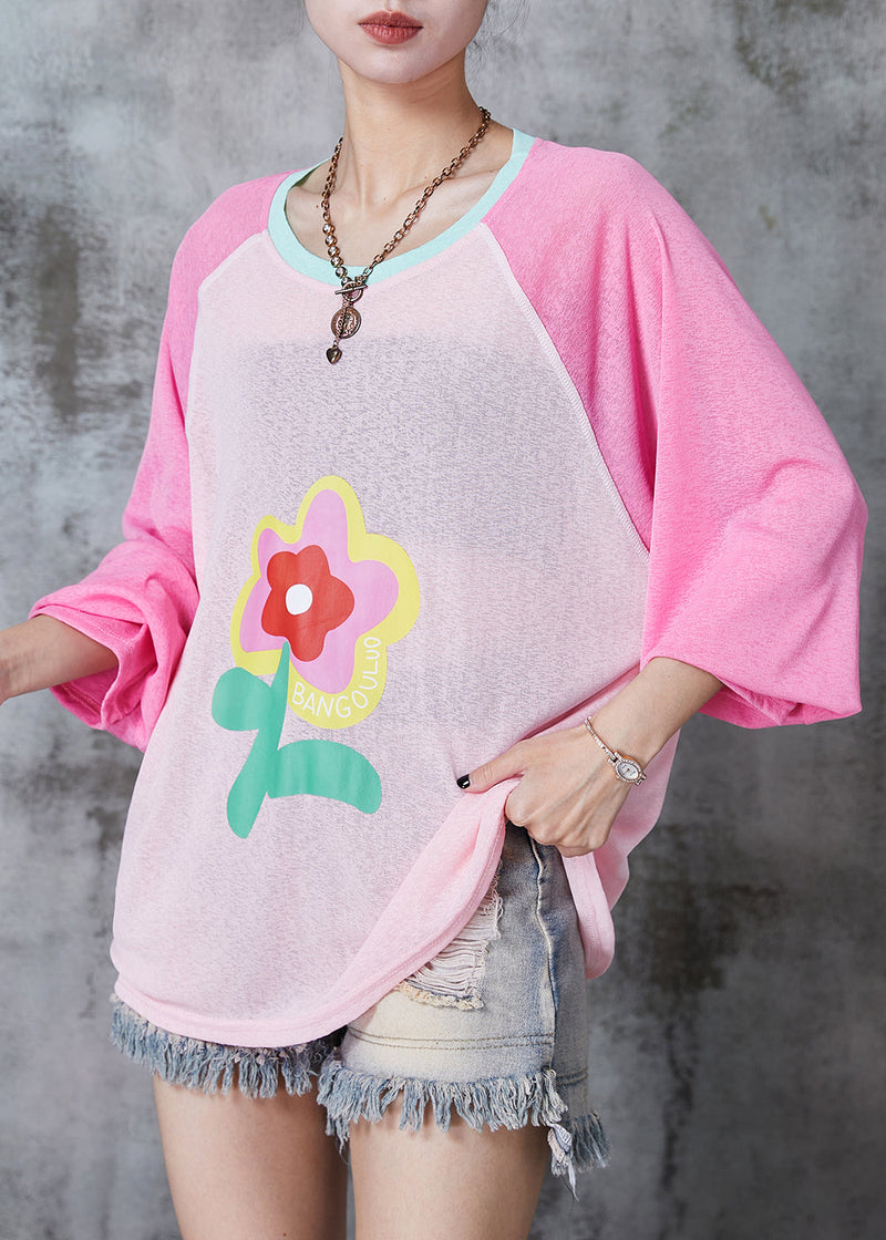 Pink Cotton Upf 50+ Shirt Tops Oversized Summer